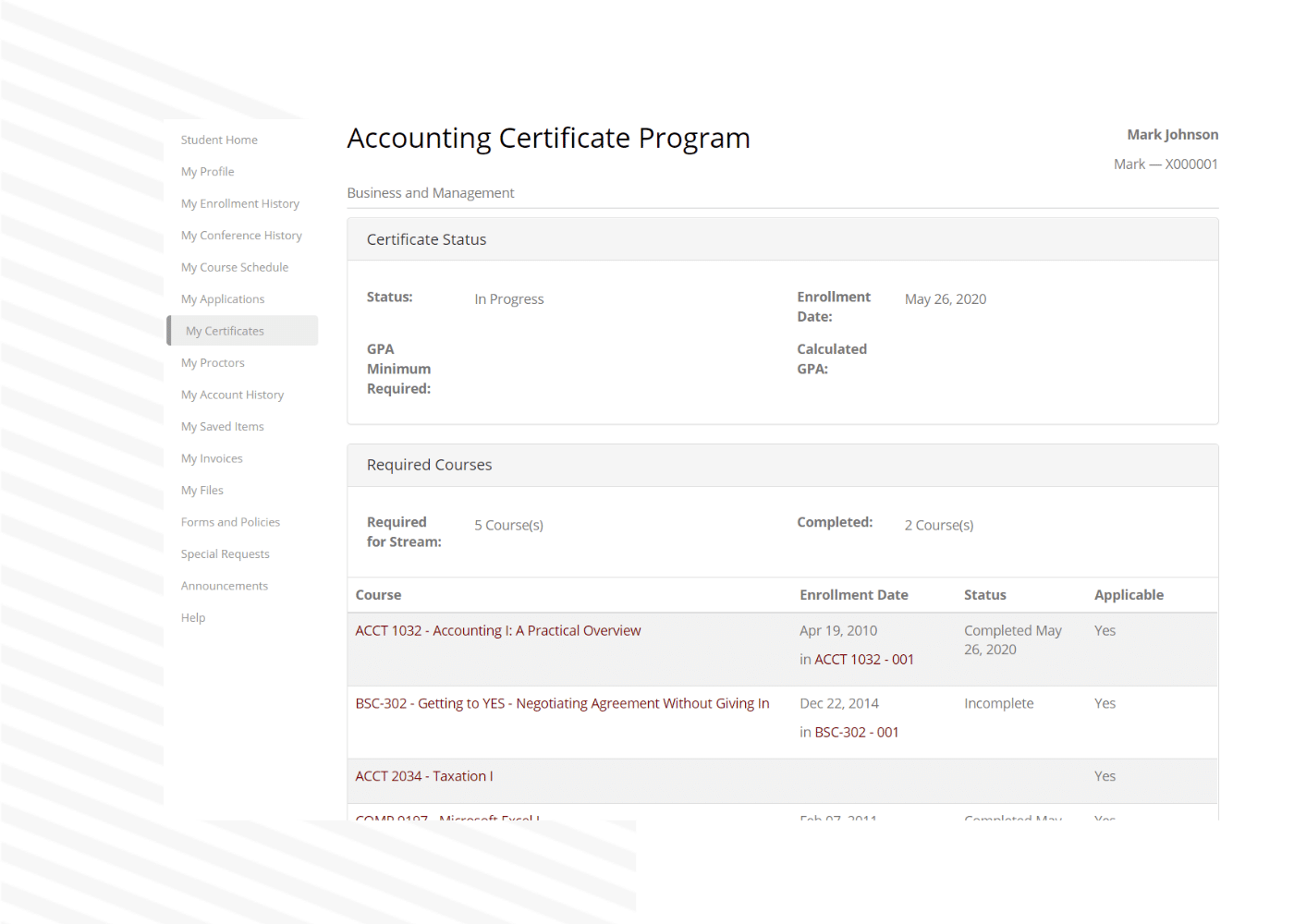 Allow students to track their progress toward a certificate.